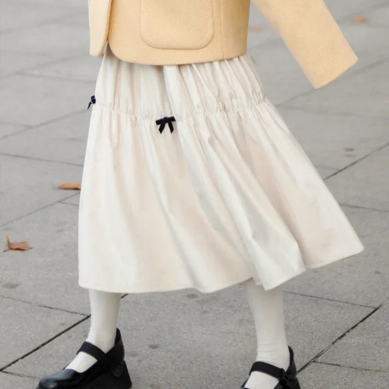 Japan Style Sweet Women Skirt Soft Loose Girls Cute Bow Apricot Mid Length Skirt Female High Quality Casual Versatile Clothing