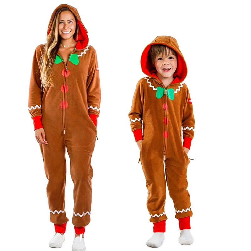 

Unisex Family Adult Gingerbread Cozy Jumpsuit Christmas Kids Toddler Cute Gingerbread Cookie Costume