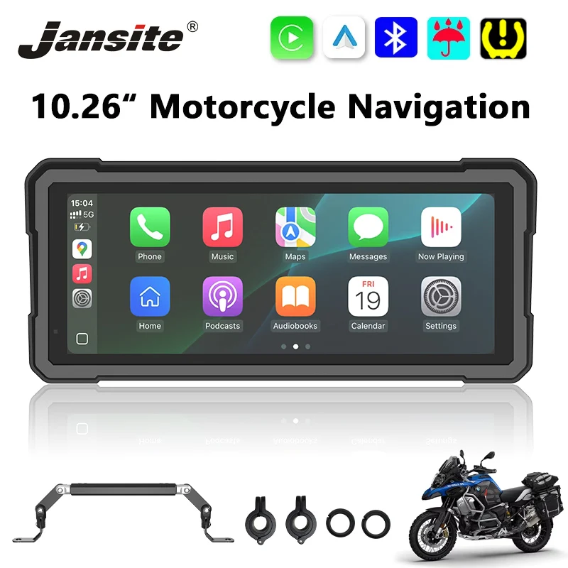 Tragbares 10,26" Motorrad-GPS-Navigationsgerät 4K+1080P Dual-Lens Moto DVR Kabelloses Carplay Android Auto IPX7 Wasserdicht