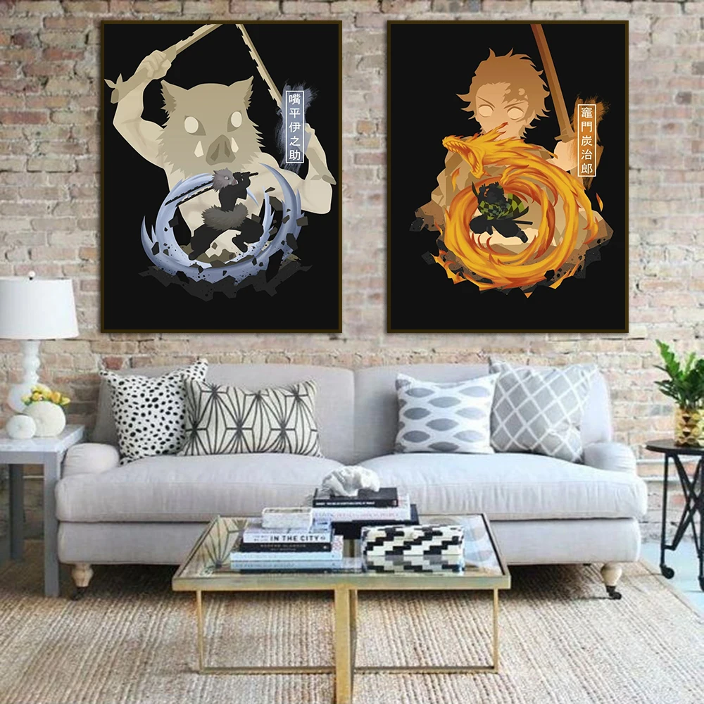 Anime Demon Slayer Canvas Poster Tanjiro Nezuko Home Wall Art Painting Print Pictures Kids Bedroom Living Room Decor Mural Gifts