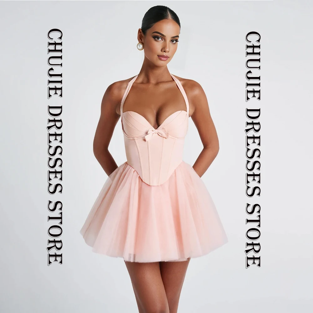 

Pink Mini vestidos graduación Cocktail Dresses Women Customized Princess Birthday Gowns Tulle A Line Pleated Homecoming Dresses