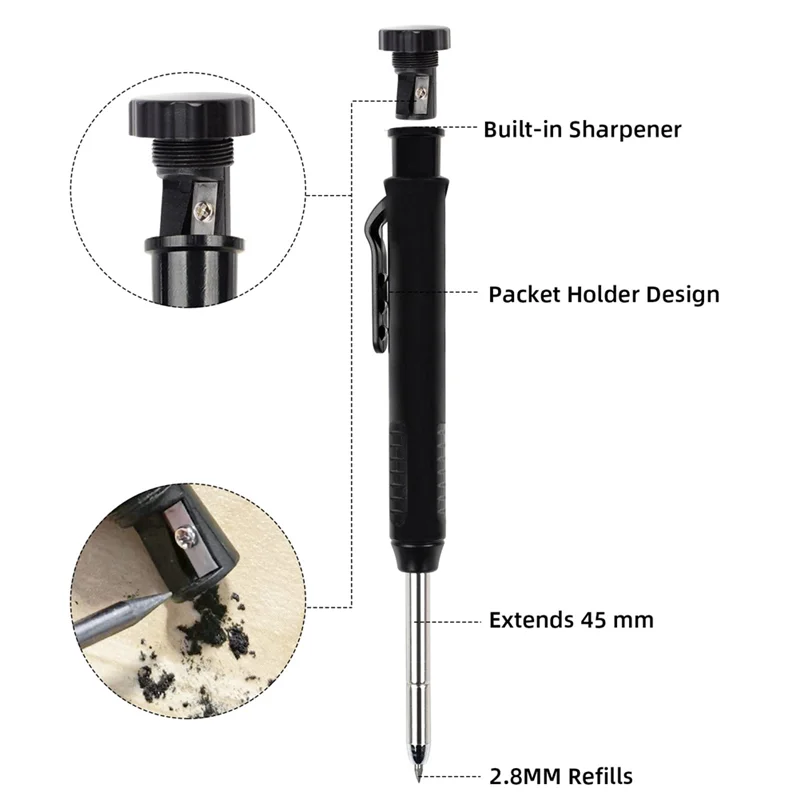 ABLN-36 ชิ้นดินสอช่างไม้, ดินสอช่างไม้กลชุดช่างไม้ดินสอ Deephole ดินสอสําหรับ Mark Draw