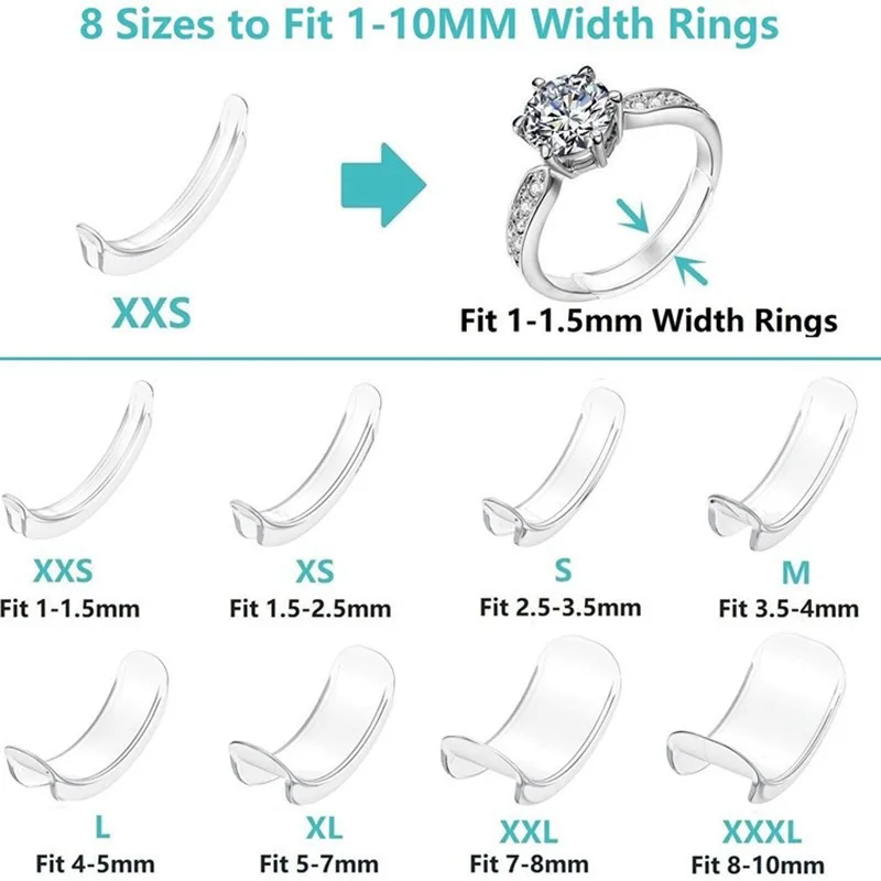 8 Sizes Silicone Invisible Clear Ring Size Adjuster Resizer Loose Rings Reducer Ring Sizer Fit Any Rings Jewelry Tools LK-AA665
