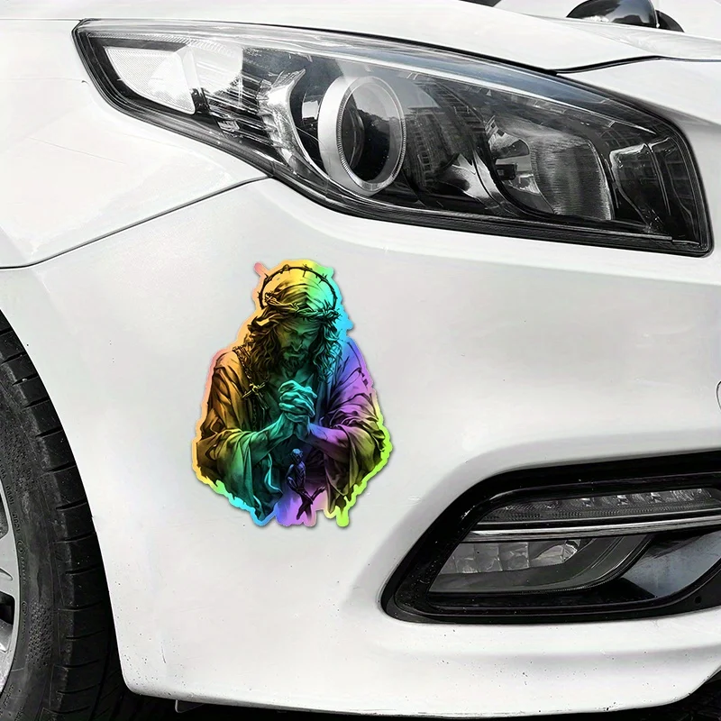 Holographic Jesus Prayer Sticker 1pc Waterproof Car Motorcycle Truck Laptop Case Luggage Vinyl Decal Religious Decor
