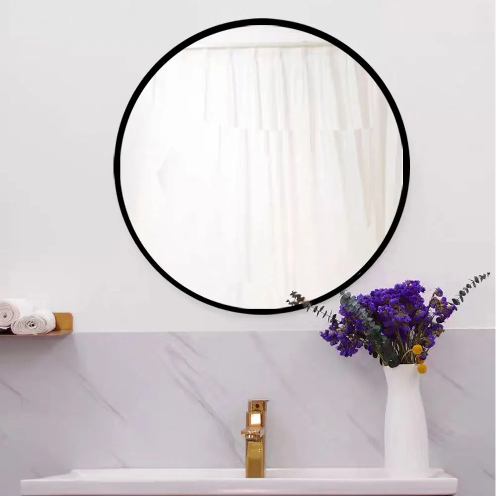 Espejo templado Espejo circular de pared de 28" para baño, espejo redondo negro para pared, espejo redondo colgante de 20 pulgadas para sala de estar,