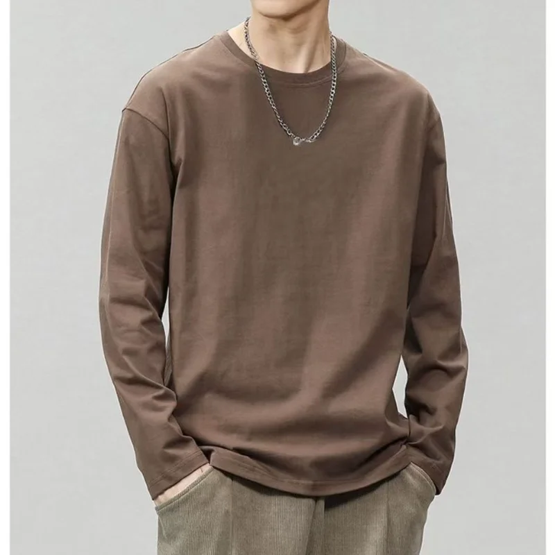 Novo em torno do pescoço manga longa penteado algodão camiseta cor sólida na moda respirável antibacteriano secagem rápida para homem e mulher