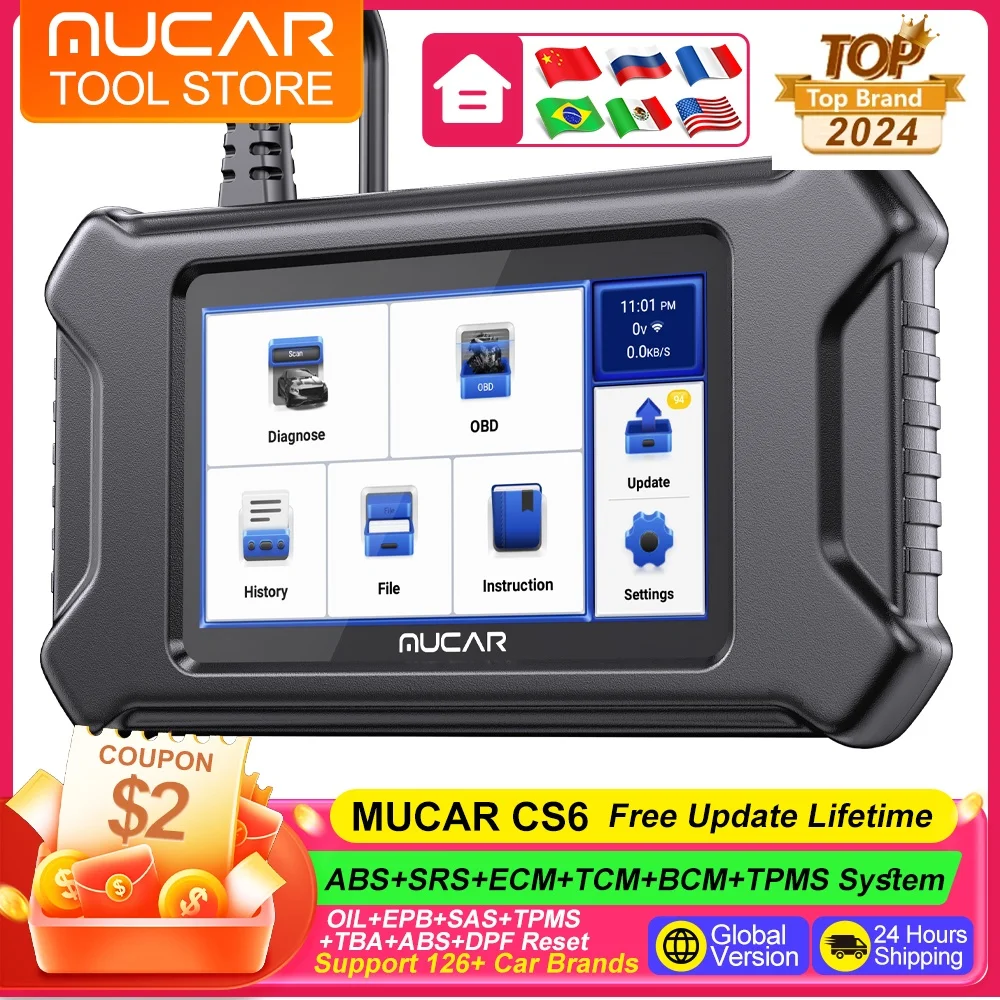 MUCAR CS6 OBD2 Scanner 6 System Diagnostic Tools Oil/EPB/SAS/ETS/TPMS/ABS/DPF Reset Car Code Reader Diagnosis Automotive Tools