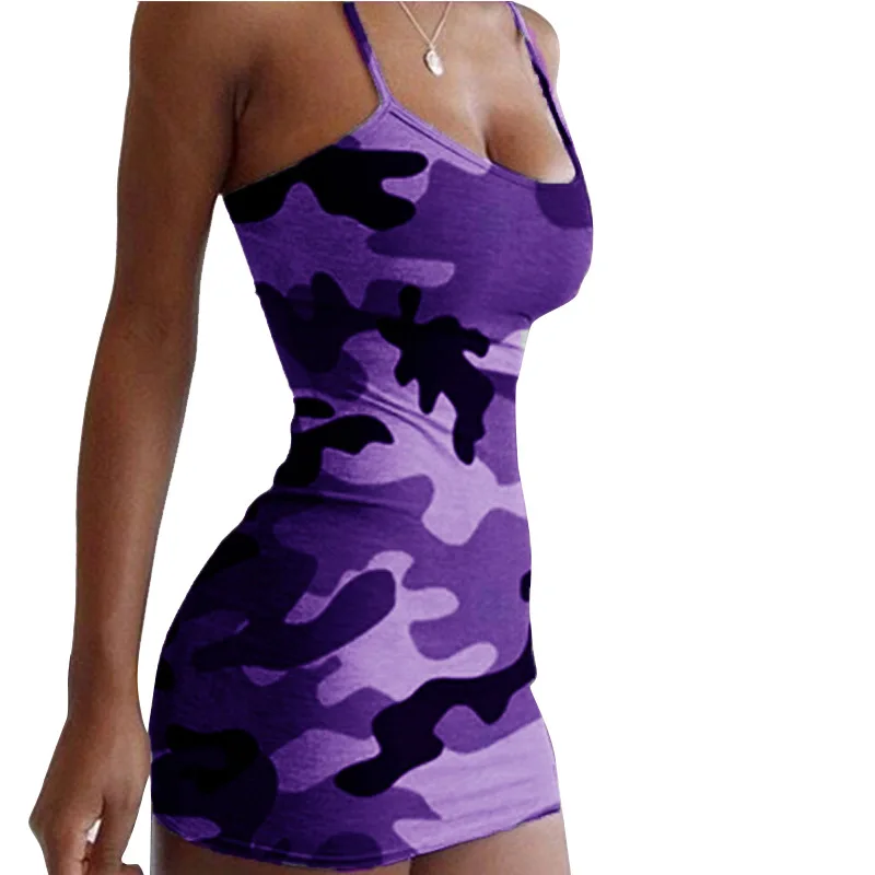 Robe à bretelles italienne, Sexy, imprimé Camouflage, Mini robe d'été courte sans manches pour femmes, Slim, décontractée, robe de banlieue