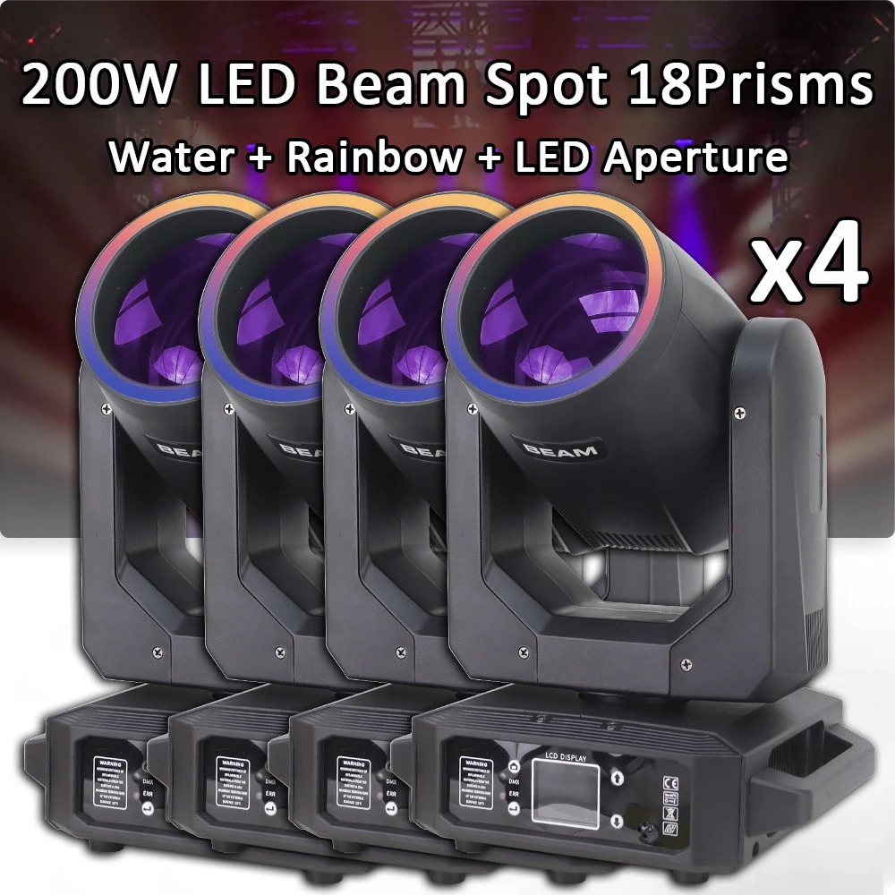 4Pcs/lot LED 200W Beam with flexible strip Moving Head Light DMX512 Stage Light Stroboscope For Weddings Home Entertainment