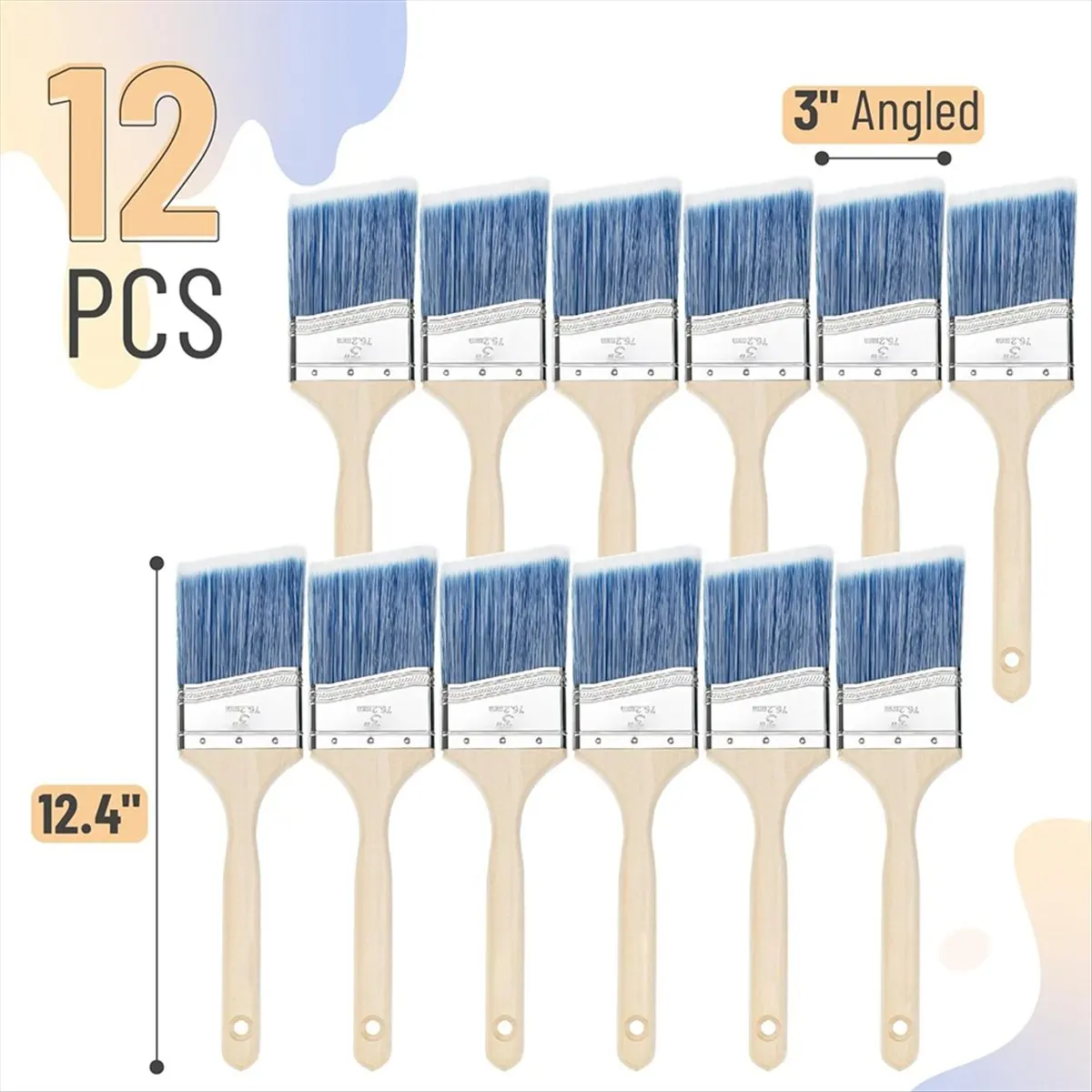 *ABLP Paint Brushes, 3 Inch, 12 Pack, Angle Brushes, Treated Wood Handle, Paint Brushes for Walls, Wall Paint Brushes