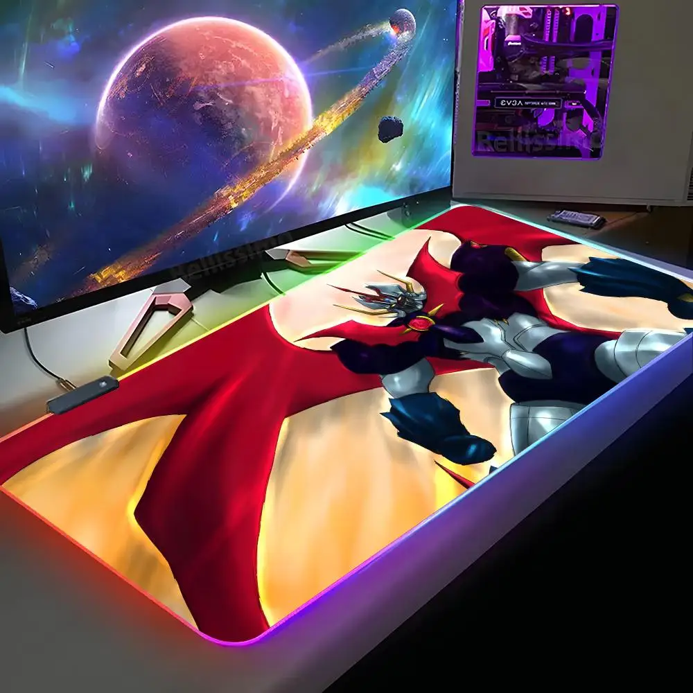 Mazinger Z Mouse Pad XXL RGB Gaming Mouse Pad HD Gamer Large LED Light MousePads PC Carpet With Backlit