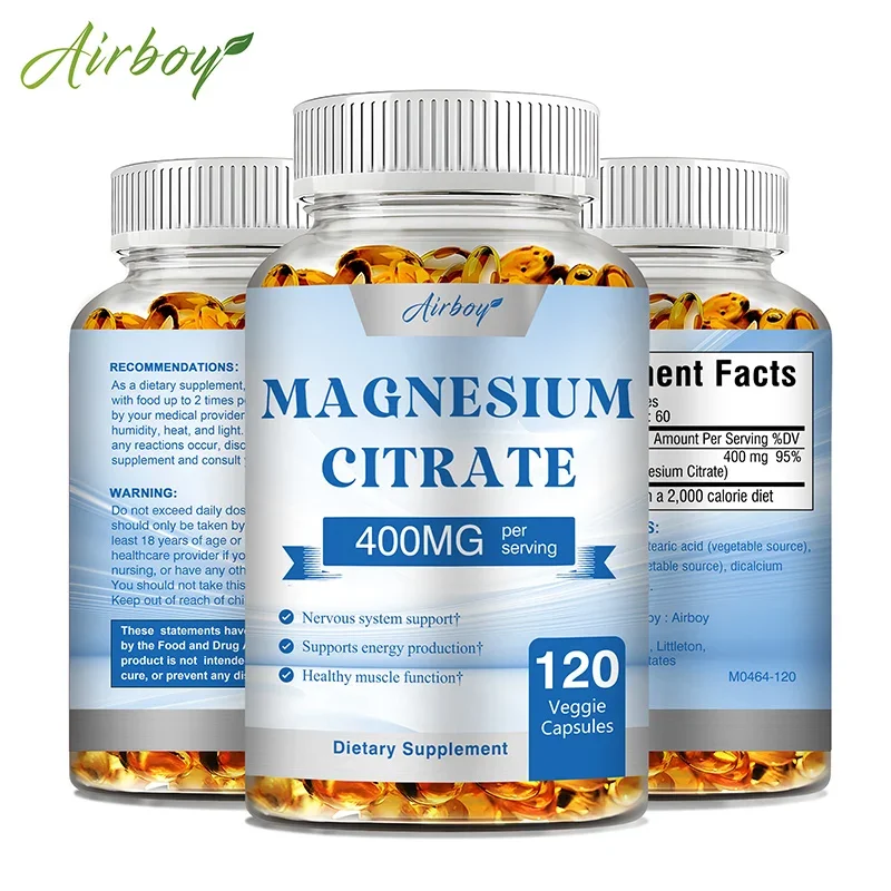 

Magnesium Citrate Capsules - for Muscle, Nerve, Bone and Heart Health - Gluten Free, Non-GMO