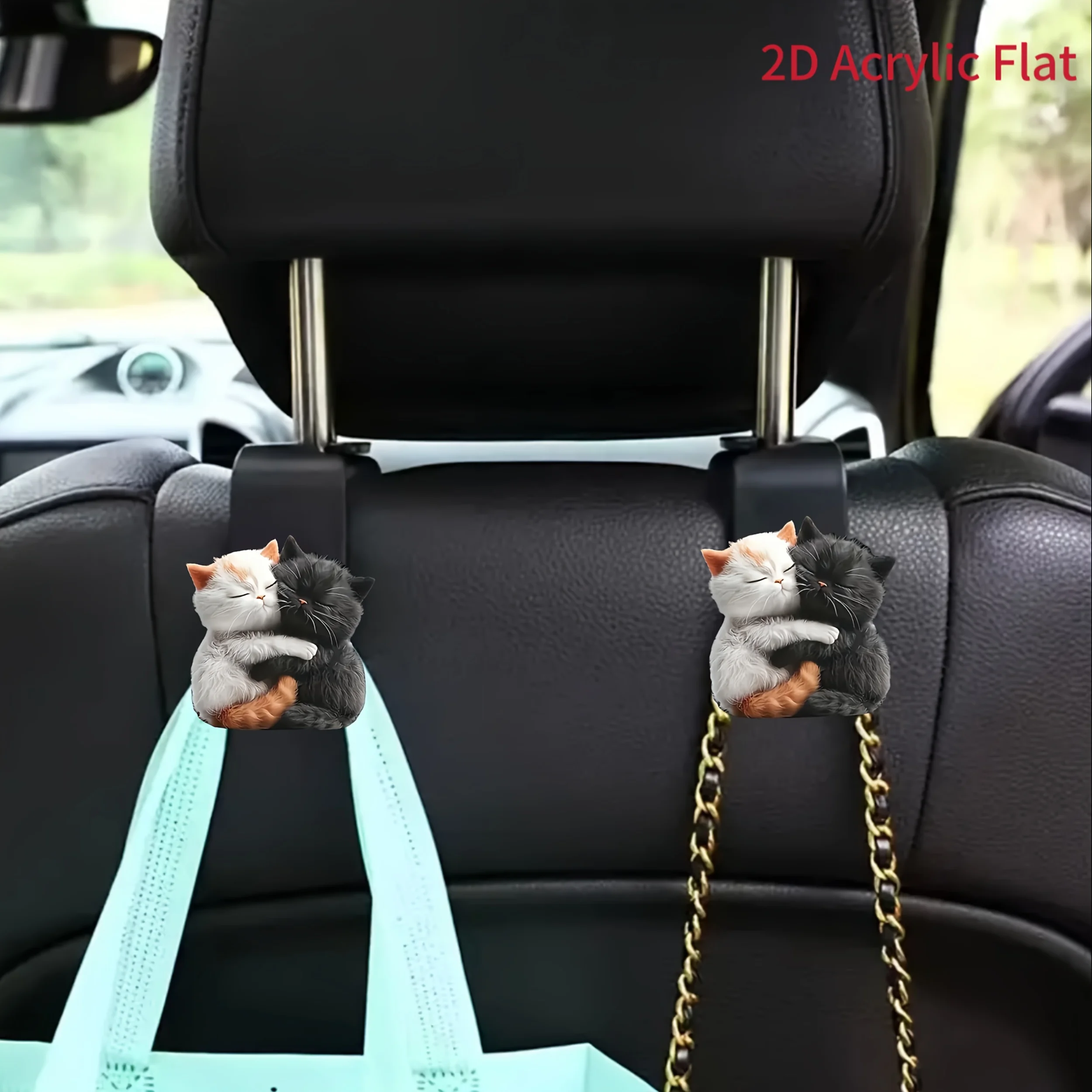 2PCS Adorable Cat Car Seat Back Hooks Cartoon Hook Multi-Functional 2D Flat Acrylic Auto Rear seat hook Hanger Holder Accessory
