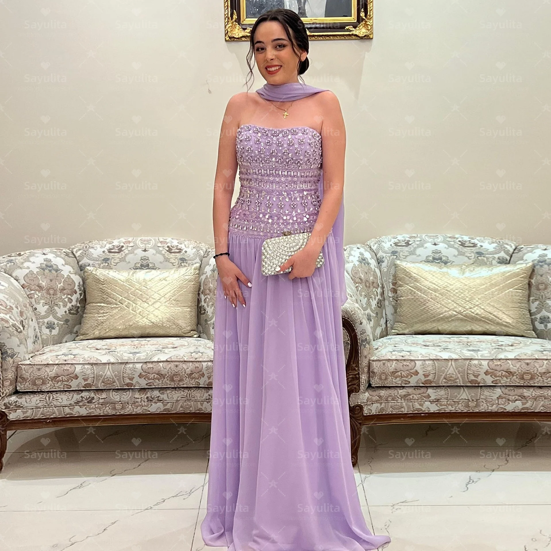 

Sayulita Prom Dresses Bespoke Beaded Special Occasion Dress Long Ruched Vestidos Evening Party Gowns with Shawl Customized