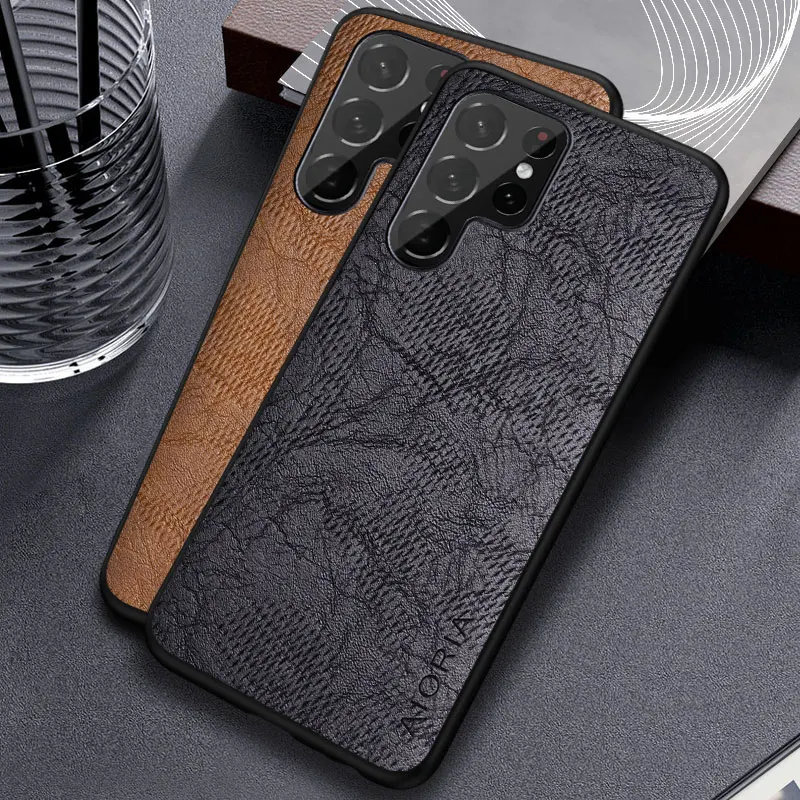 Case for Samsung galaxy s20 s21 s22 s23 Ultra plus FE 5G  Business wind cortex pattern Leather cover for galaxy s23 ultra  case