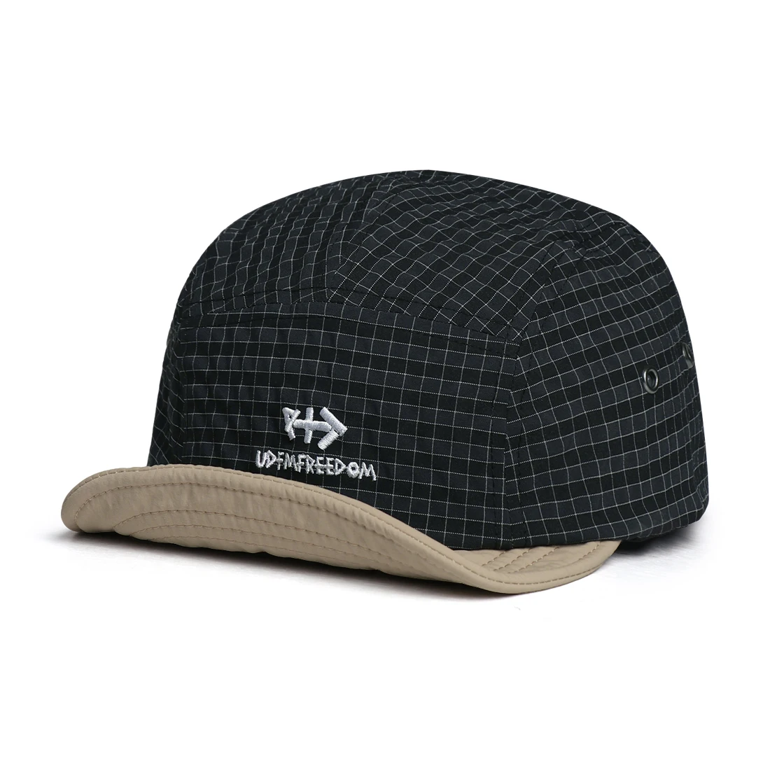 Japanese-style outdoor workwear style fine-check pattern color-matched soft-brim baseball cap, lightweight and quick-drying