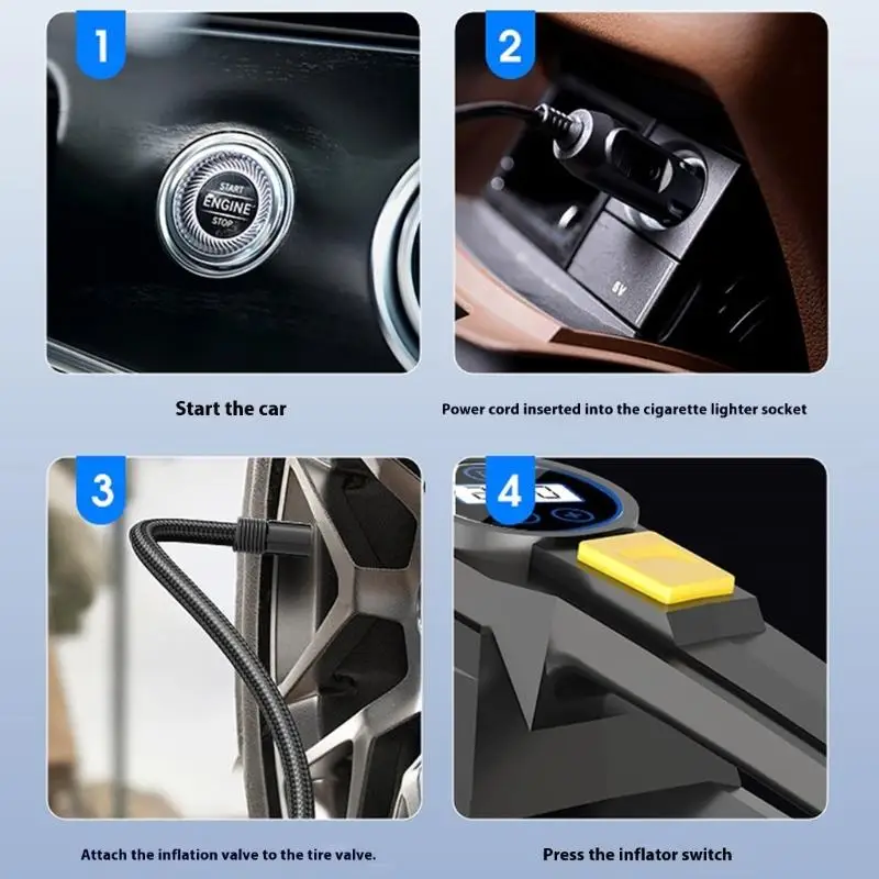 Compressor ar para carro, fácil transportar, display digital, luz led, inflador pneus, inflação rápida, bombas pneus