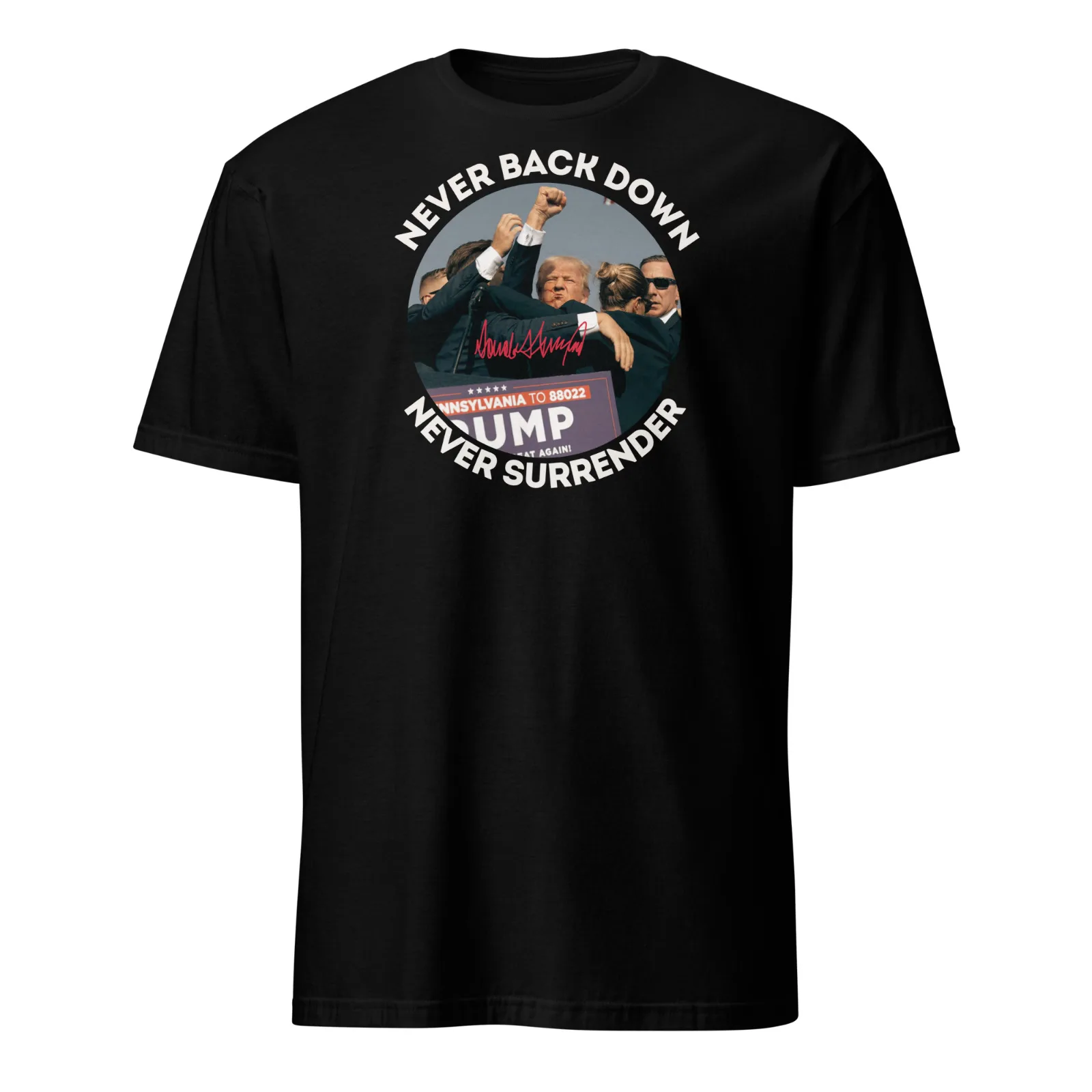 TRUMP ASSASINATION ATTEMPT - NEVER BACK DOWN NEVER SURRENDER - HIGH QUALITY TEE