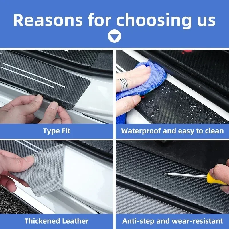 4pcs Carbon Fiber Car Sticker Auto Door Threshold Scratch Waterproof For Renault Megane 2 3 4 Twingo Clio Talisman Captur Trafic image 5