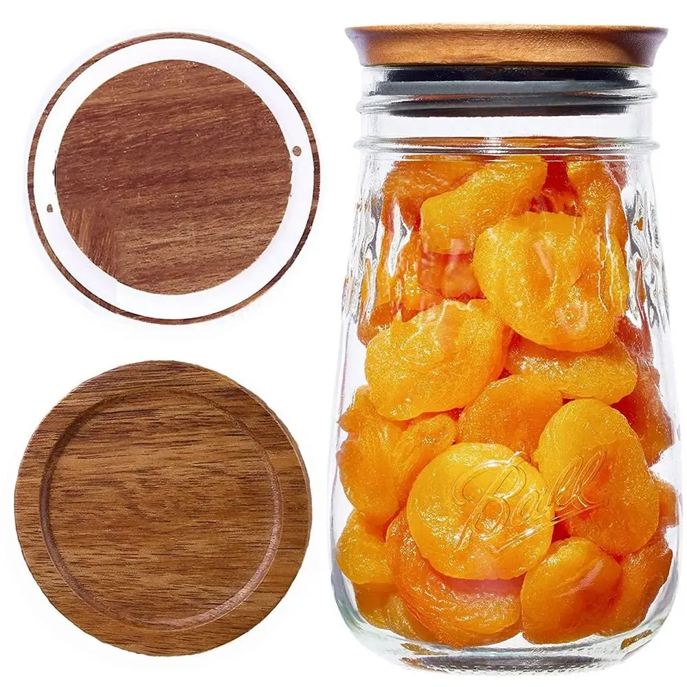 Wood Mason Jar Lid Silicone Seal Ring 85mm 70mm Wide Mouth Cover Storage Bottles Eco Friendly Reusable Canning Cap