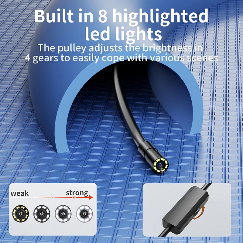 GUANMOU Endoscope Camera 2.0MP HD Borescope with 8 Adjustable LED Lights 8mm Inspection Camera Supports IOS System