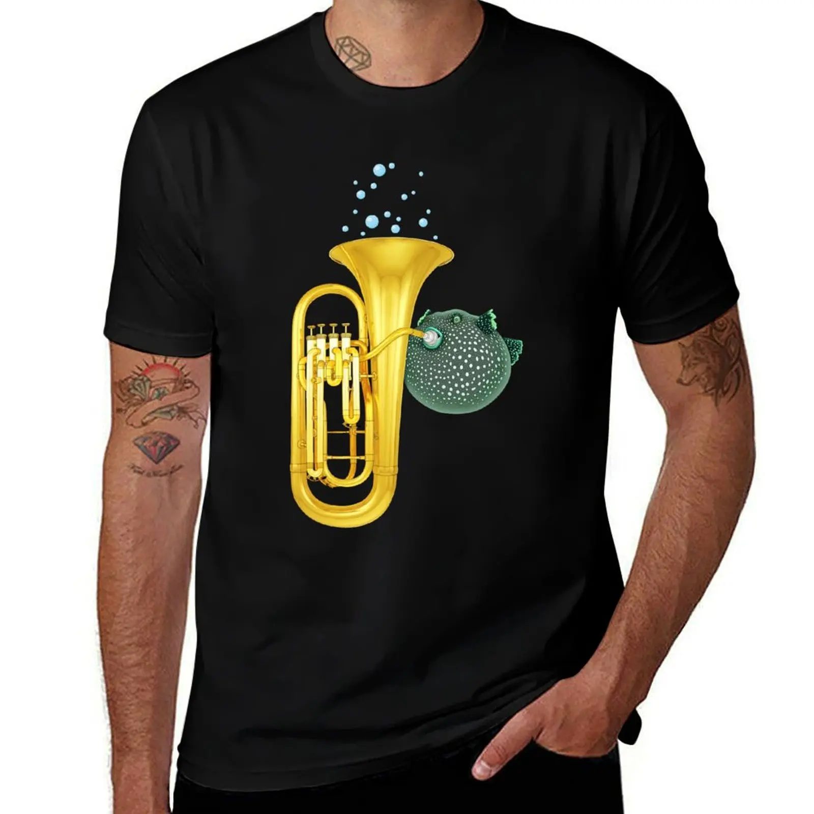Puffer Fish Playing Tuba T-Shirt Basic Comfort Fit T-Shirt for Men