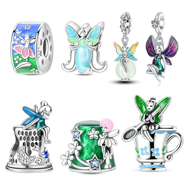 

925 Sterling Silver Flower Fairy Beads Forest Elf Fairy Charms Fit 3mm Women Bracelet DIY Accessories Gift Fine Jewelry
