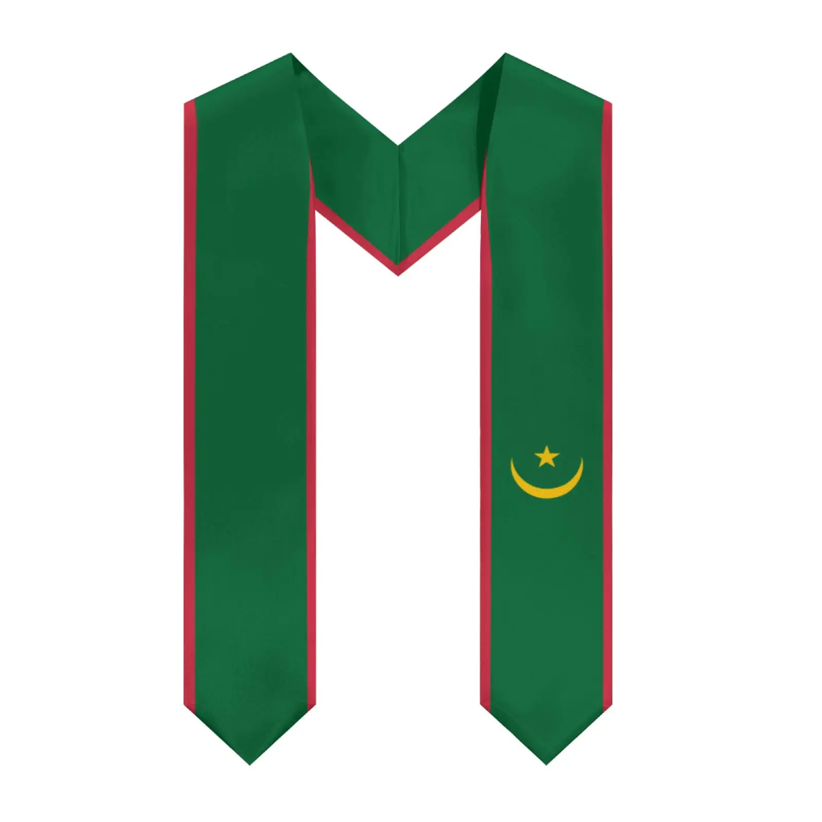 

2025 Mauritania Flag V-neck Graduation Stole Shawl Sash Honor For Study Aboard International Students