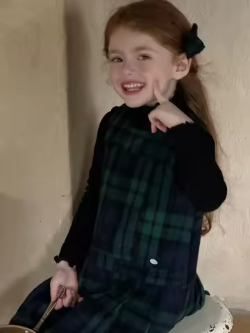 2025 Kids Dresses for Girls Green Grid Hair Vest Pleated Skirt Vest Skirt Autumn Girls Clothes Girls Dress