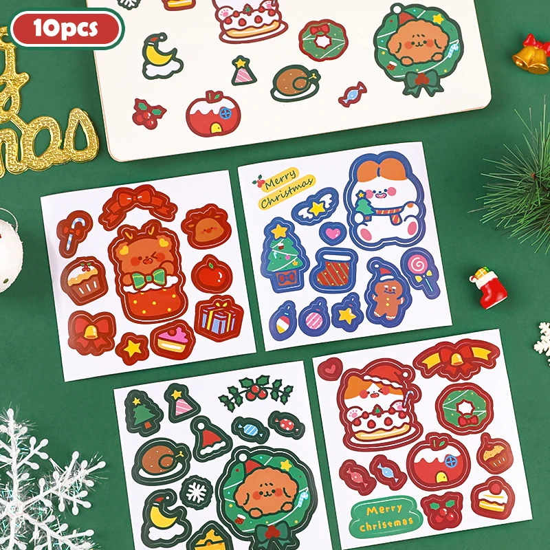 

10Pcs Cartoon Christmas Stickers Kindergarten Children Gifts Cute DIY Handbook Decoration Materials Creative Decoration Stickers