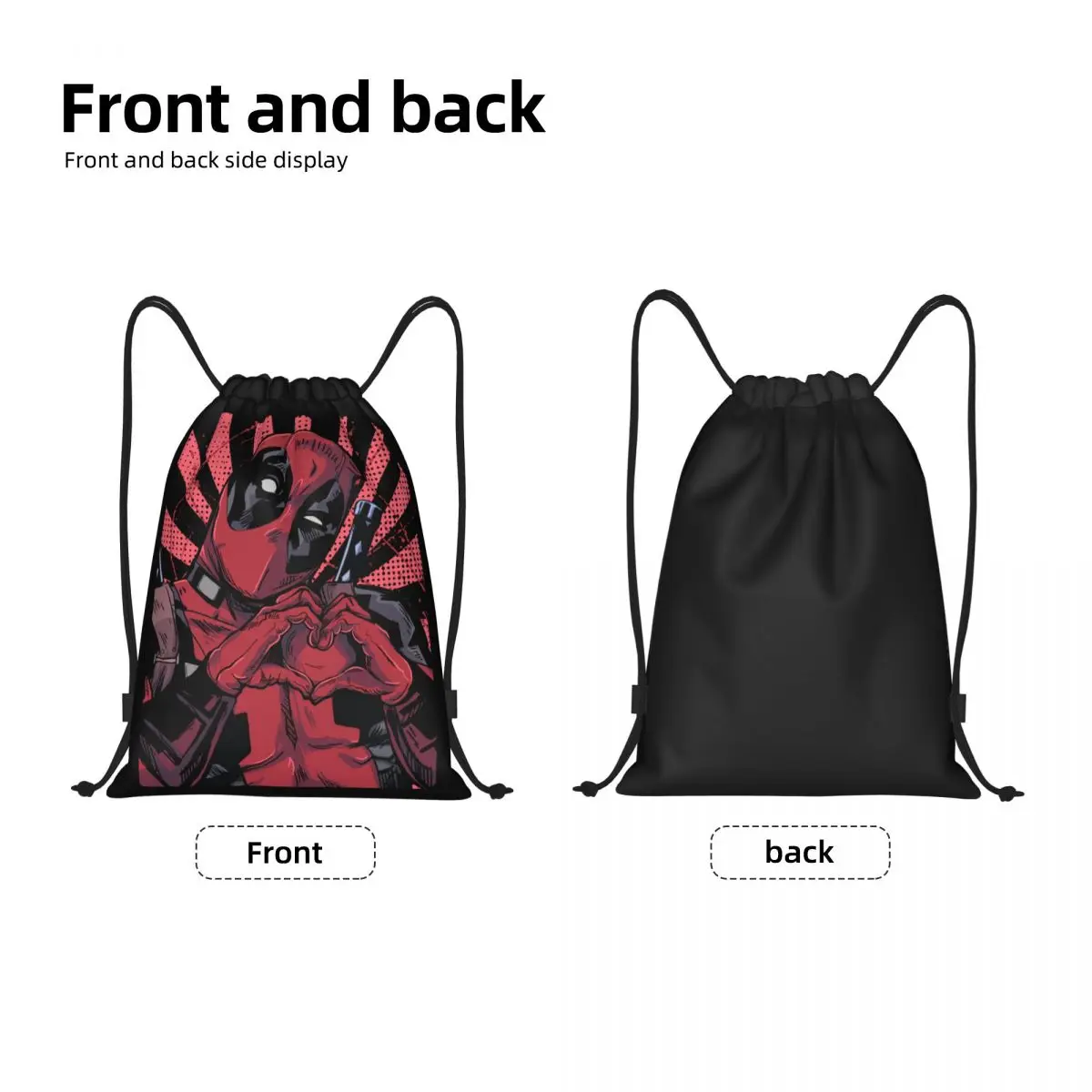 Sacos De Cordão De Coração De Mão Deadpool personalizados, mochila De Armazenamento De Ginásio De Esportes Leve para Homens e Mulheres