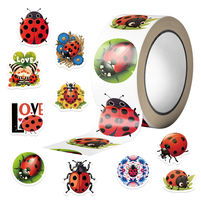 500PCS Ladybug Stickers Roll Aesthetics Cute Cartoon Insect Decals Roll Party Supplies Decoration Waterproof Insect Label - view 2