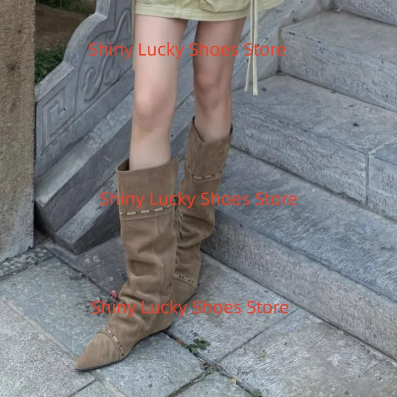 

Crossover Strap Shoes for Ladies Square Toes Flat Heels Sewing Lines Womens Velvet Female Mid Calf Boots Solid Zapatos De Mujer