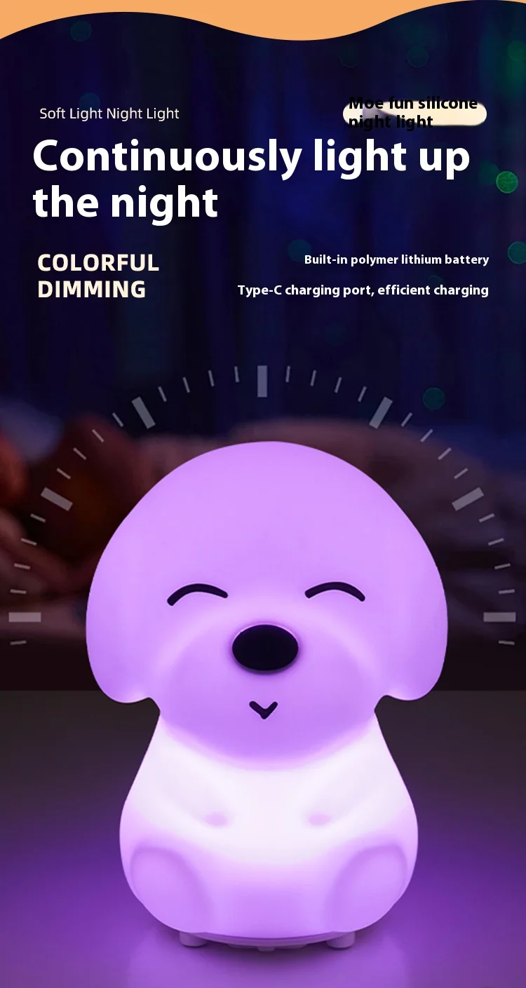 LED Night Light Cute Sheep Panda Rabbit Silicone Lamp Rechargeable Animal Shape Sleep Soft Nightlights For Kids Birthday Gift