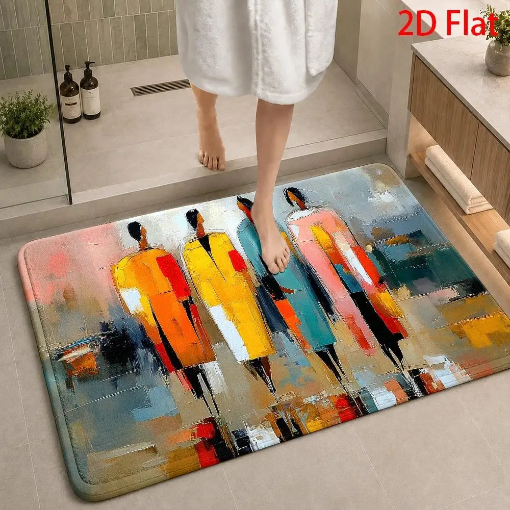 1pc, 2pcs, 3pcs, 2D Flat, Abstract Art Four Figures Back View Bath Rug Sets, Modern Minimalist Bathroom Mat, Machine Washable Bath Mat Set, Ideal for Bathrooms, Laundry Rooms, Entryways, Hallways, And Other Spaces