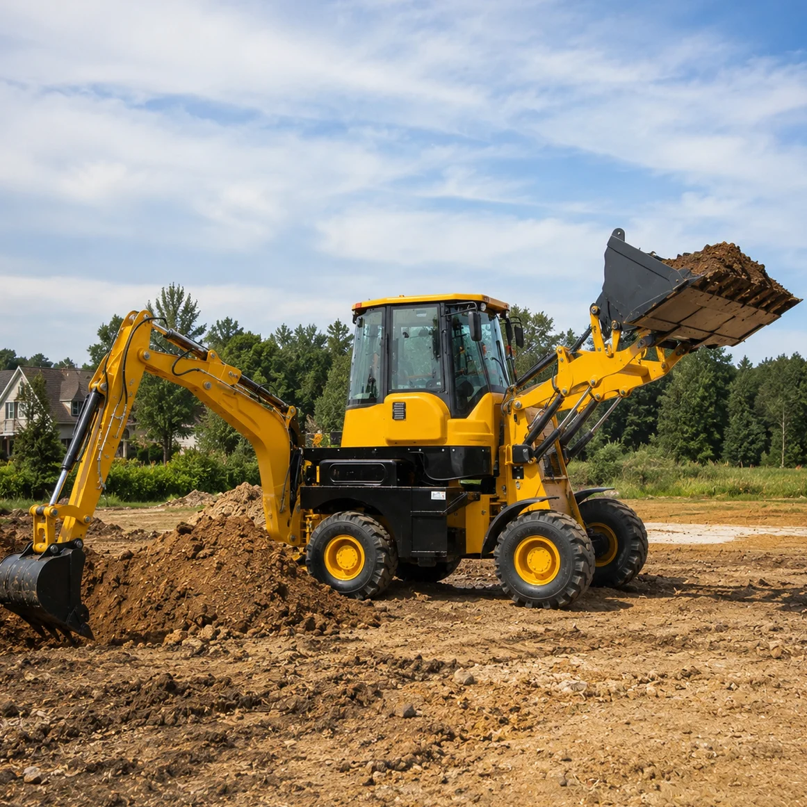 Compact Diesel 4 Wheel Backhoe Loader Hydraulic Excavator for Farm Construction Earth Moving Customized