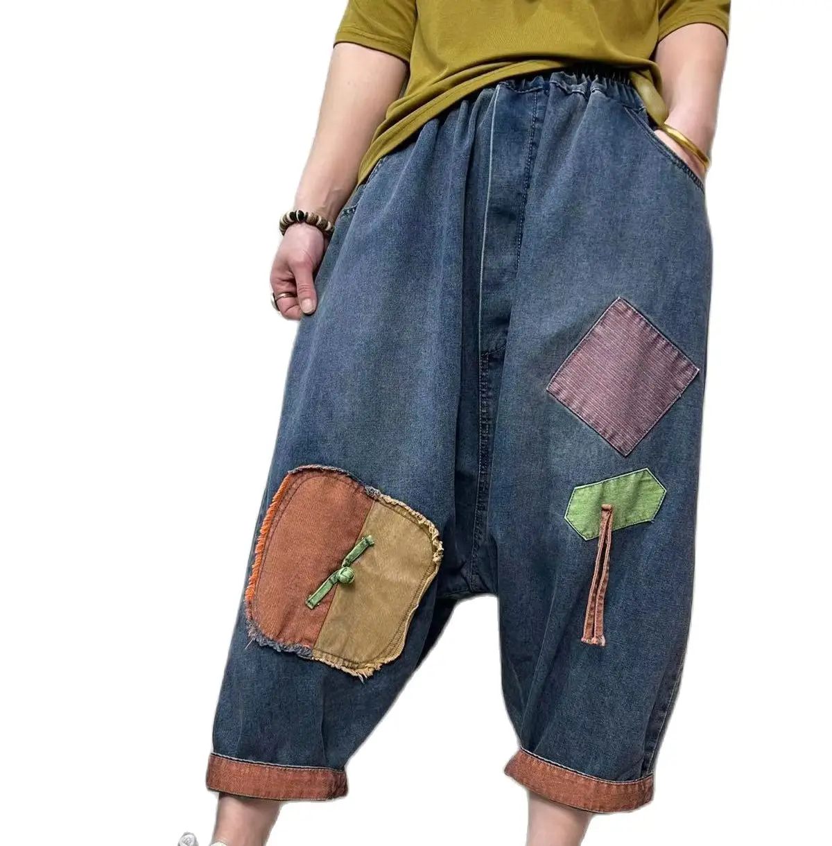 

Baggy Cowboy Cross-pants Women Low Drop Crotch Jeans Hippie Vintage Loose Pantalones Sagging Street Dance Wide Leg Joggers