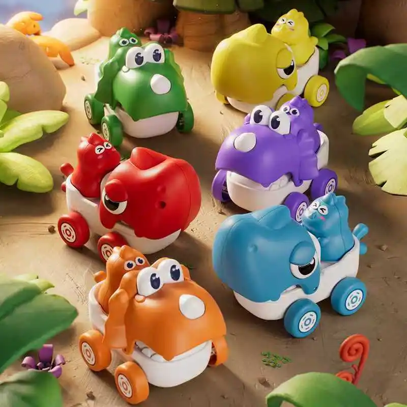 Niedliche Hai- und Dinosaurier-Spielzeugautos im neuen Stil – Baby-Zugschnur-Spielzeugautos, pädagogisches Spielzeug für frühes Lernen für Kleinkinder und Kinder