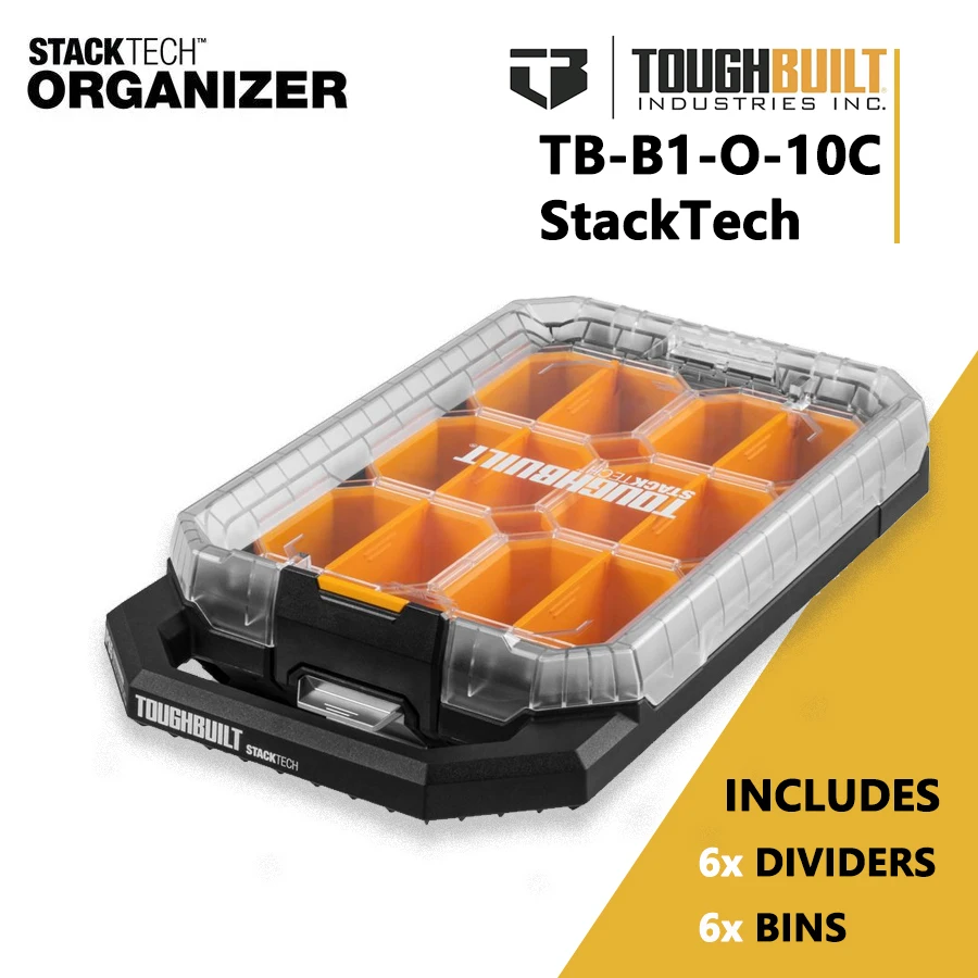 

TOUGHBUILT StackTech Compact Low-Profile Organizer Small Size IP65 Waterproof Tool Box TB-B1-O-10C