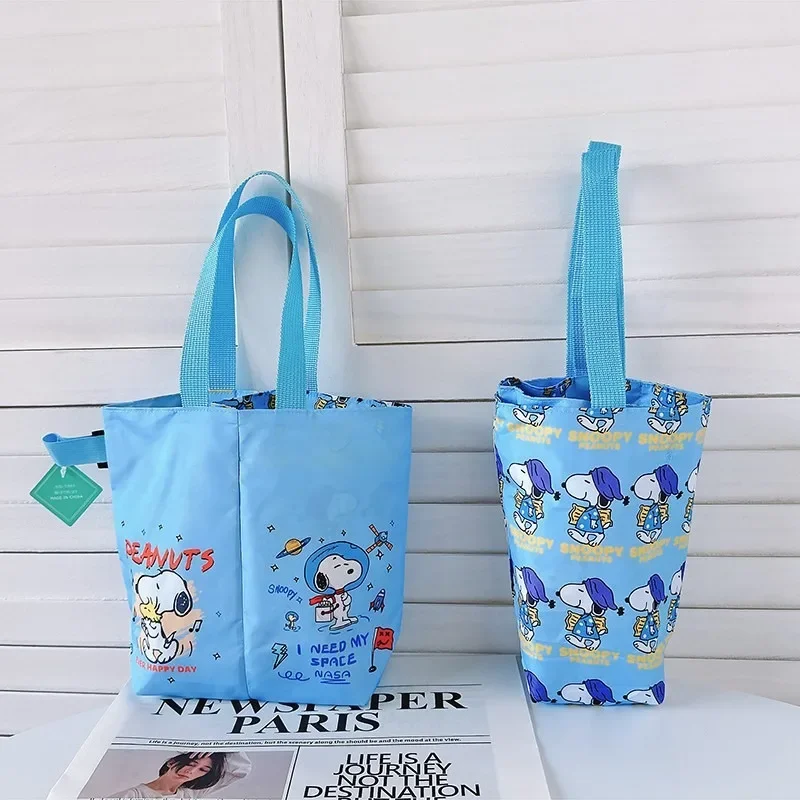 Bolsa Térmica Reversible con Diseño de Snoopy, Portavasos Doble para Té con Leche y Café, Bolsa de Mano Aislada y Portátil para Alimentos