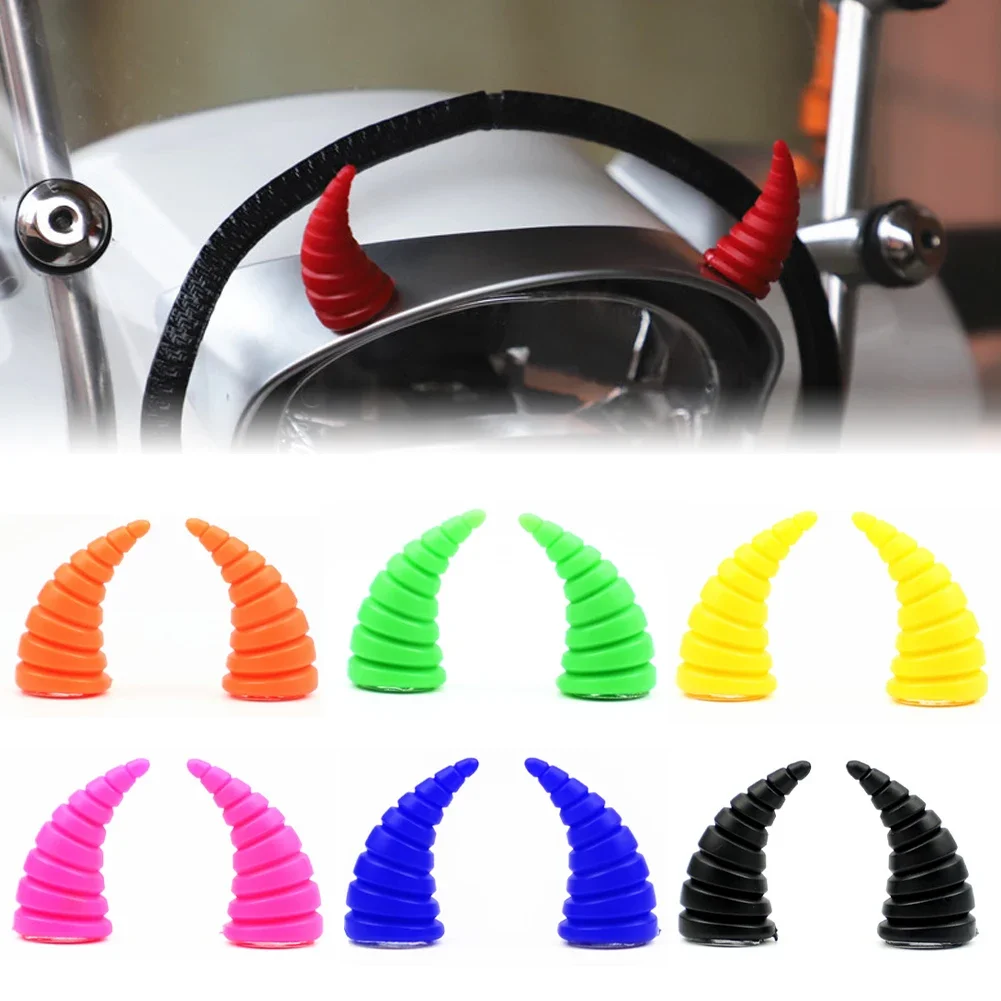 2Pcs Large Size Motorcycle Helmet Decoration Devil Horn Colorful Motorbike Bicycle Decoration Helmet Stickers Accessory