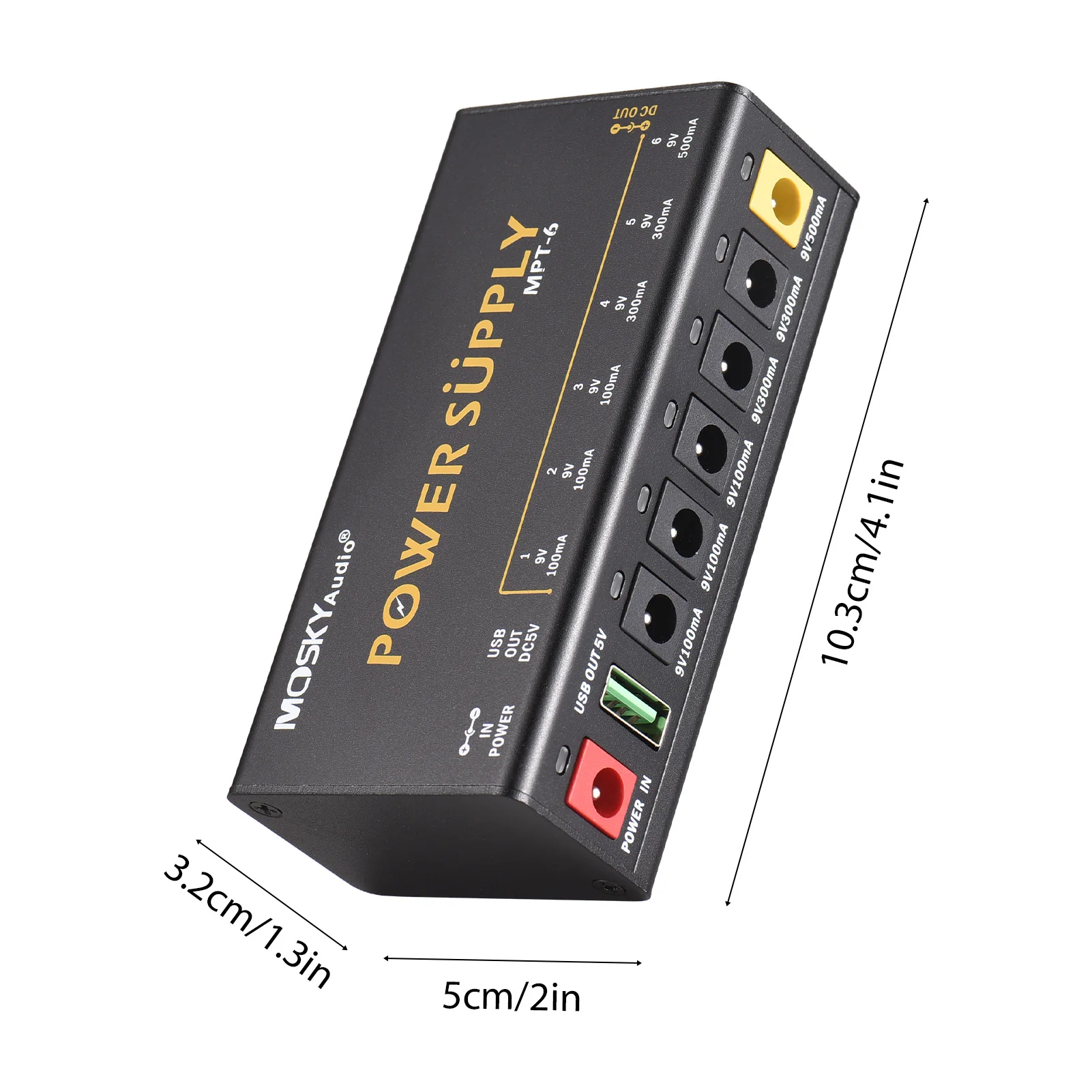MOSKYAUDIO 6-Channel Guitar Pedal Power Supply with Independent Short Circuit Protection LED Power Indicator Pedal Board