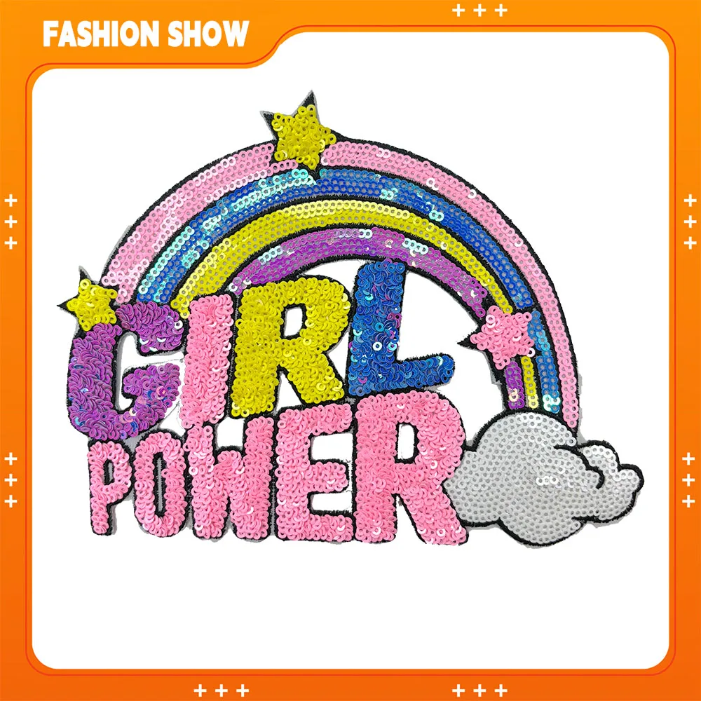 

Блестящая нашивка с блестками Rainbow Girl Power, гладильная и пришиваемая, женская нашивка с буквами Power, толстовка, футболка, свитер, шляпа, декоративные аксессуары своими руками, индивидуальное заявление
