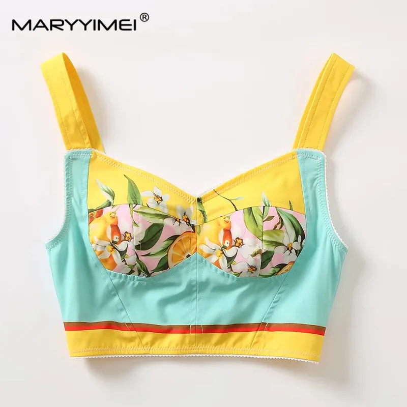 Imagem -03 - Maryyyimei-terno Suspenso com Colarinho Quadrado Saia Longa Impressão de Frutas Conjunto de Peças de Férias Primavera Verão Elegante Nova Moda