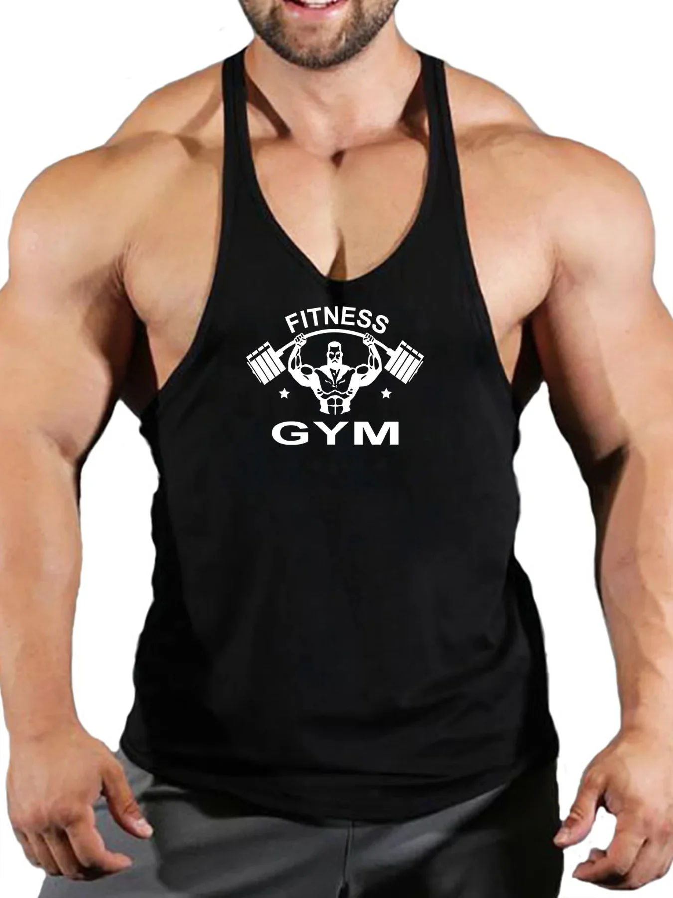 2026 Fashion Men's Gym Tank Top Fitness GYM Weightlifter Print Bodybuilding Stringer Sleeveless T-shirt Breathable Workout Vests