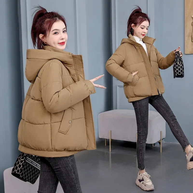 

2023 New Winter Short Coat women Down Cotton-padded Jacket Thicken Warm Casual Tops Female Hooded Parkas Loose Student Outerwear