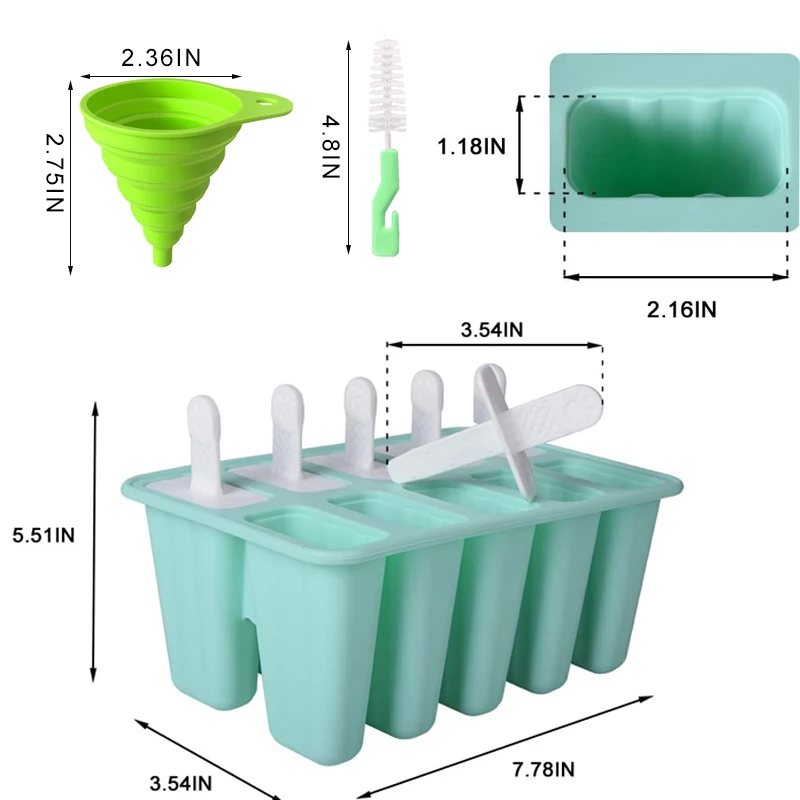 12-6 Cavities Silicone Popsicle Molds Easy Release Ice Cream Makers with  Reusable Stick & Funnel & Cleaning Brush,BPA FREE