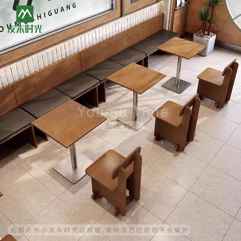 Restaurant Booth SetTrendy Milk Tea Ocean-Themed Table Chairs, Coffee Shop Wall-Mounted Booth Seating, Simple Dining Dessert And