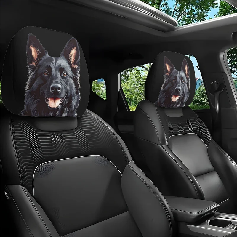 1/2 Pcs Car Headrest Covers - Black German Shepherd Dog Print For Dog Lovers