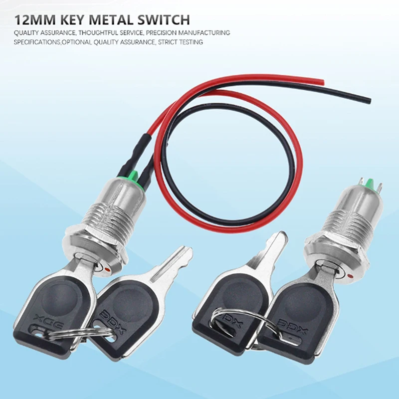 1 Set 12mm Zinc Alloy Electronic Key Switch With 2 Keys ON OFF Phone Lock Security Power Button Tubular Terminals 2 Position 1A